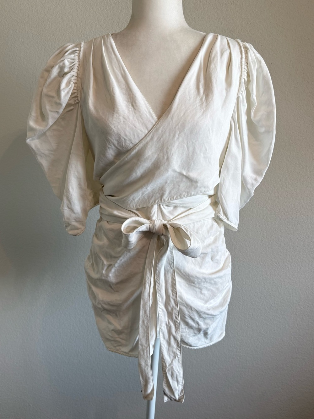Proenza Schouler White Crinkle Linen Blend Luxe Gathered Ruched Tie Around Shirt